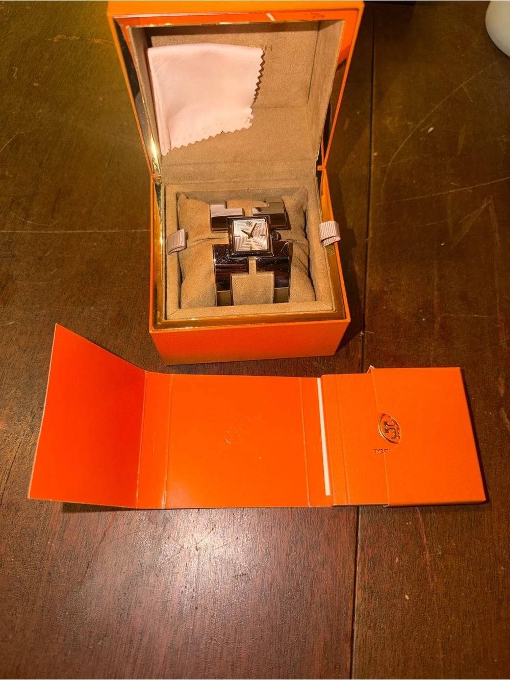 Tory Burch Square-Link Silver and Brown Bracelet Watch